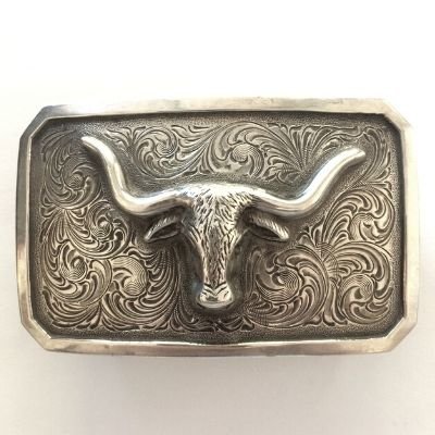 Sterling Silver Longhorn Bull Belt Buckle