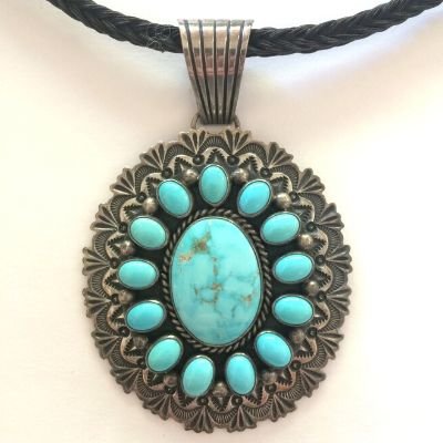Stamped Kingman Turquoise Pendant