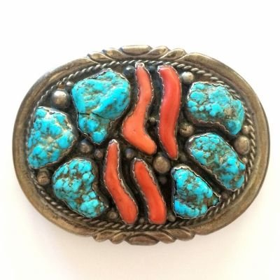 Old Pawn, Turquoise, & Silver Zuni Belt Buckle
