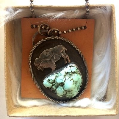 Sterling Silver & Turquoise Buffalo Pendant Necklace