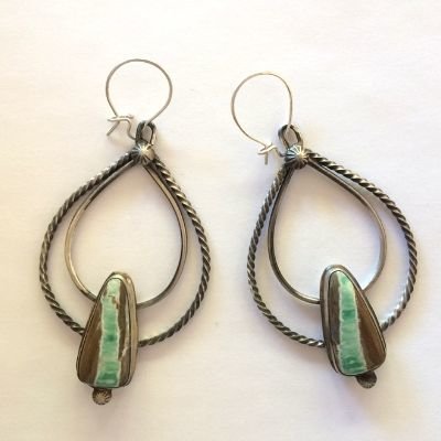 Sterling Silver & Royston Turquoise Hoop Earrings