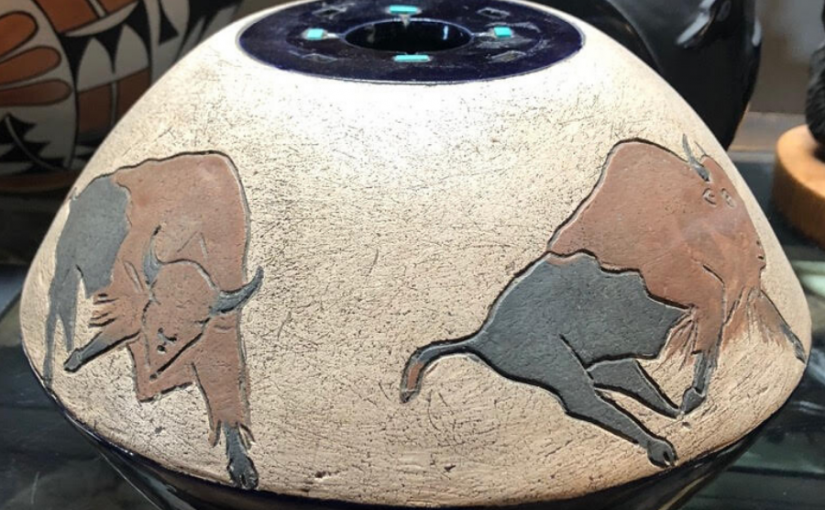 Original Native American Buffalo Pot by Randall Blaze