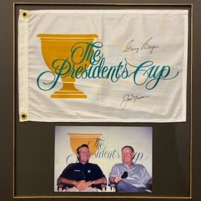 Framed Jack Nicklaus & Gary Player President’s Cup Flag & Photo